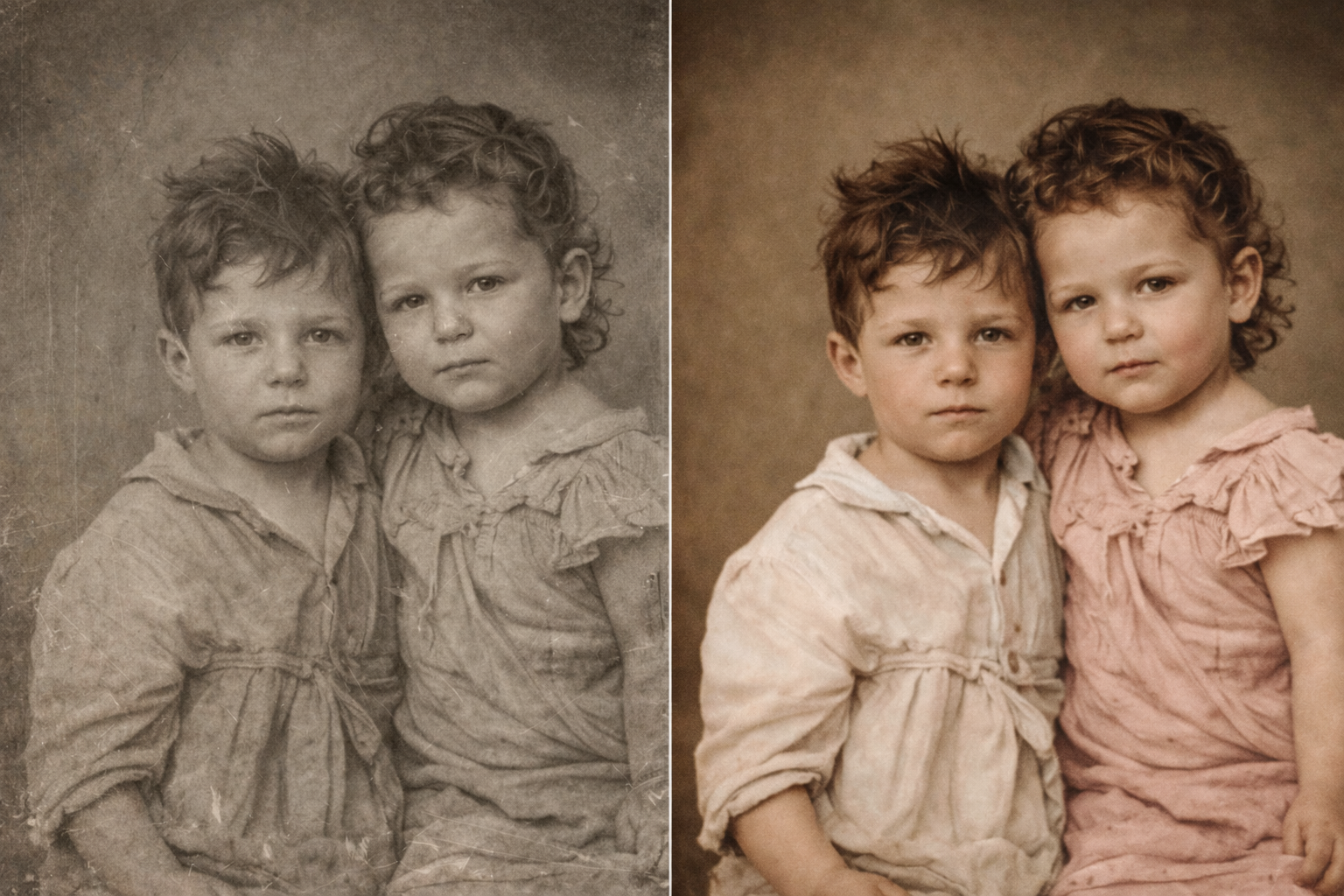 Restored and colorized family photo